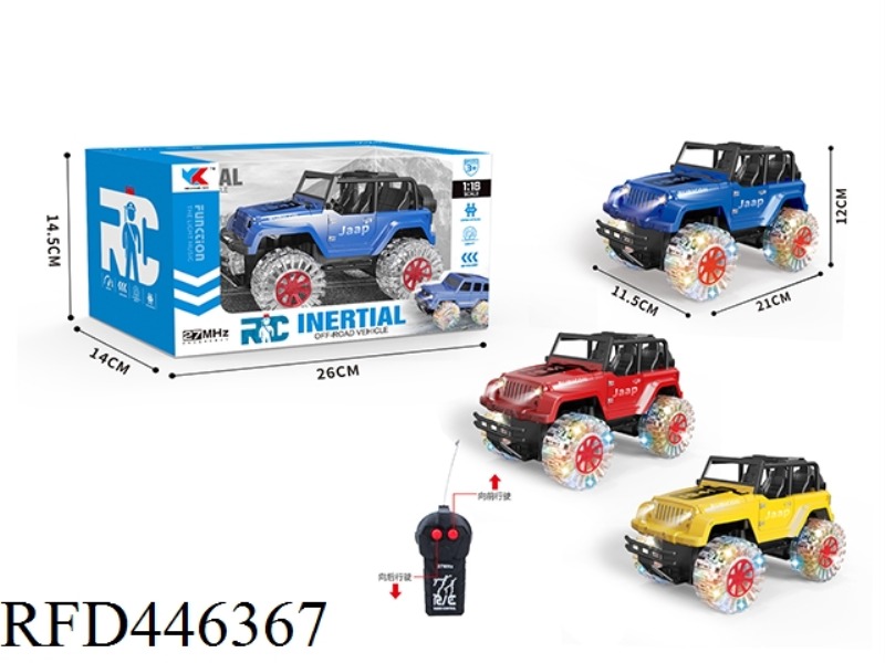 1: 18 TWO-WAY JEEP SIMULATION VEHICLE + HEADLIGHTS + FOUR-WHEEL COLORFUL GLARE LIGHTS