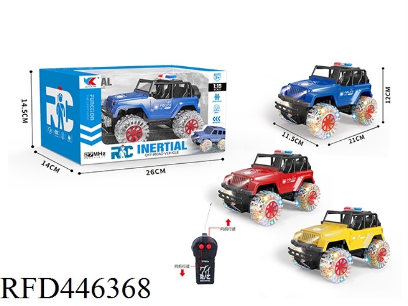1: 18 TWO-WAY JEEP POLICE CAR + HEADLIGHTS + FOUR-WHEEL COLORFUL GLARE LIGHTS