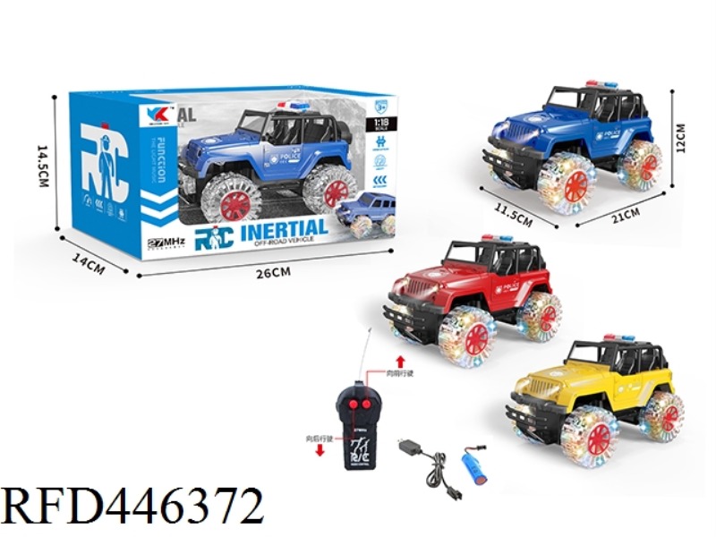 1: 18 TWO-WAY JEEP POLICE CAR + HEADLIGHTS + FOUR-WHEEL COLORFUL GLARE LIGHTS + USB CHARGING CABLE
