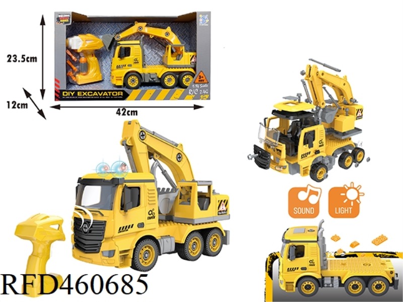 DIY ENGINEERING EXCAVATOR WITH REMOTE CONTROL HANDLE 2.4G WITH LIGHT AND MUSIC