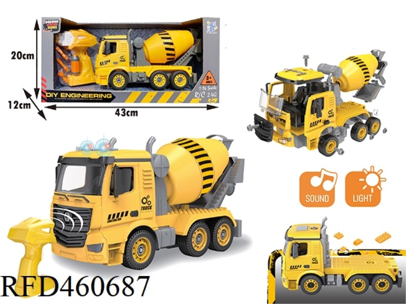DIY ENGINEERING MIXER TRUCK WITH REMOTE CONTROL HANDLE 2.4G WITH LIGHT AND MUSIC