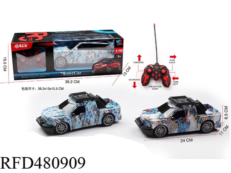 F150/1:16 FORD RAPTOR FIVE-CHANNEL OFF-ROAD SIMULATION REMOTE CONTROL CAR GRAFFITI WITH 3D LIGHTS (N
