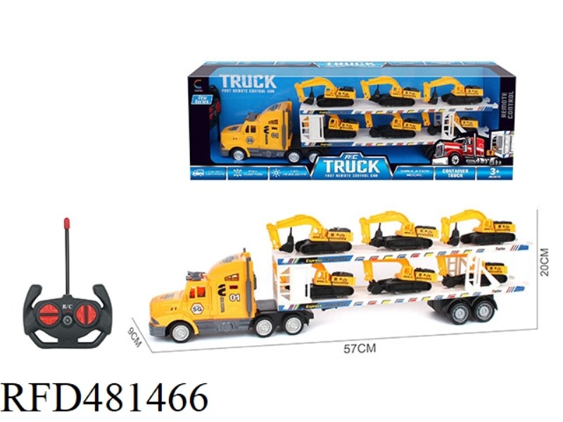 FOUR-CHANNEL REMOTE CONTROL LONG CONTAINER TRUCK (WITH 6 EXCAVATORS)