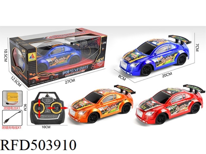 1:20 REMOTE CONTROL RACING CAR WITH LIGHTS (USB CABLE + RECHARGEABLE BATTERY)