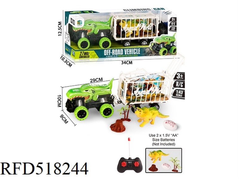 DINOSAUR REMOTE CONTROL CAR TOWS TRICERATOPS + 3 ACCESSORIES