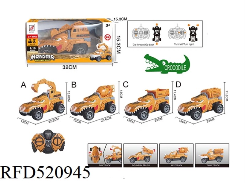 CROCODILE SITONG MONSTER ENGINEERING REMOTE CONTROL CAR (A, B, C, D FOUR MIXED)