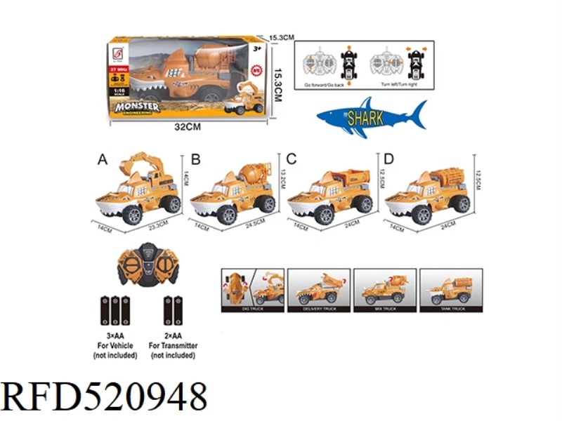 SHARK SITONG MONSTER ENGINEERING REMOTE CONTROL CAR (A, B, C, D FOUR MIXED)