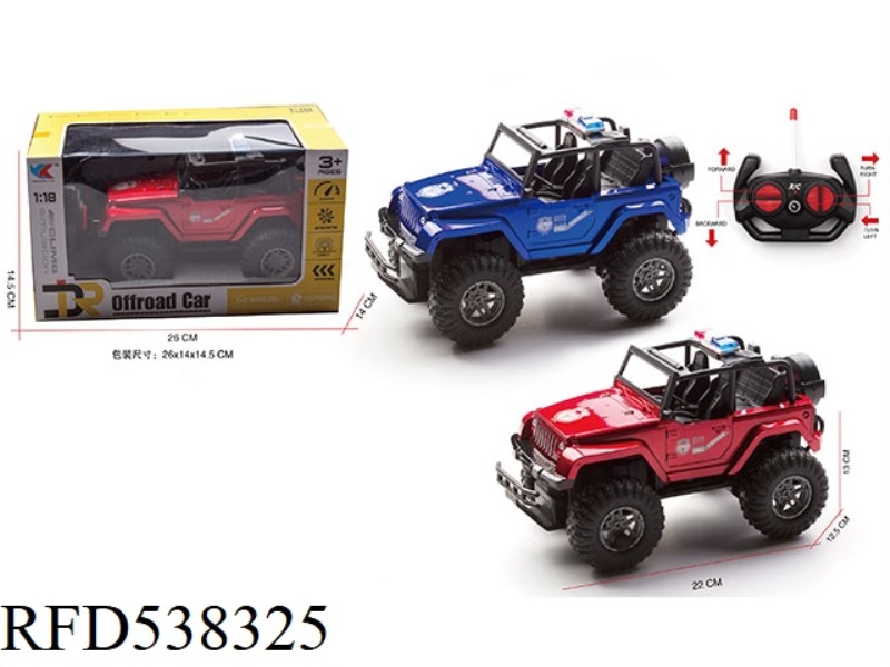 1:18 FOUR-CHANNEL JEEP REMOTE CONTROL POLICE CAR WITH FRONT LIGHT (NOT INCLUDED)