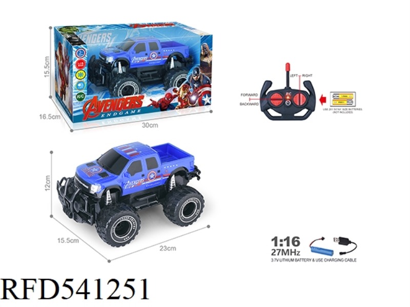 27MHZ 1:16 FOUR-PASS HEADLIGHTS OFF-ROAD REMOTE CONTROL VEHICLE (CAPTAIN AMERICA FORD PICKUP) INCLUD