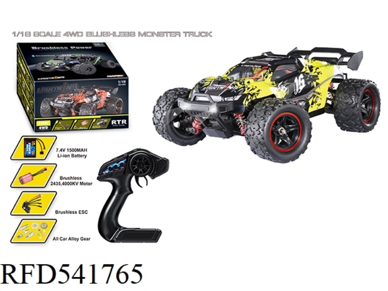 1:18 BRUSHLESS FOUR-WHEEL DRIVE FULL PROPORTION HIGH SPEED BIGFOOT (TAIL WING) GREEN