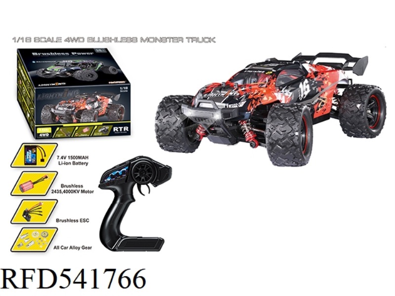 1:18 BRUSHLESS FOUR-WHEEL DRIVE FULL PROPORTION HIGH SPEED BIGFOOT (TAIL WING) RED