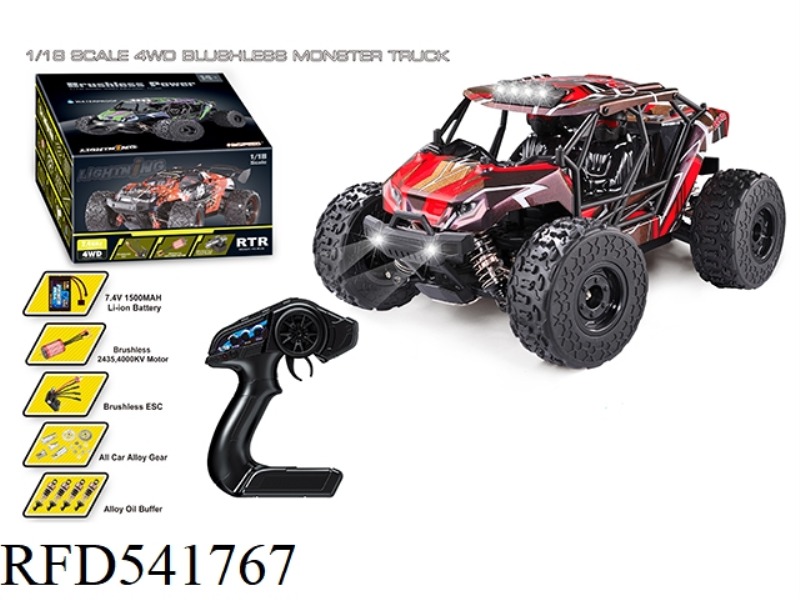 1:18 BRUSHLESS FOUR-WHEEL DRIVE FULL PROPORTION HIGH SPEED BIGFOOT (HIGH) RED