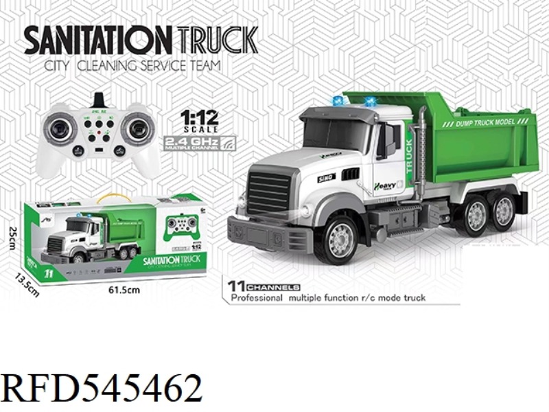 2.4G/ 1:12 ON FREQUENCY 11 LIGHT MUSIC REMOTE CONTROL SANITATION DUMP TRUCK