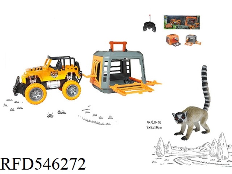 FOREST HUNTER 1:24 MEDIUM JEEP REMOTE CONTROL VEHICLE, WITH RING-TAILED LEMUR, CAGE BODY 2 COLOR MIX