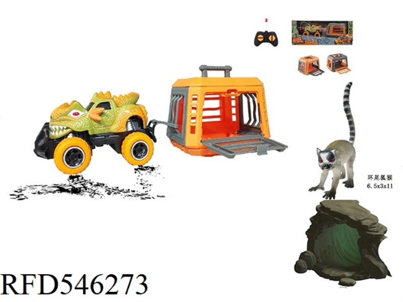 FOREST HUNTER 1:43 MONSTER REMOTE CONTROL CAR TOWING CAGE, WITH RING-TAILED LEMUR, CAGE BODY 2 COLOR