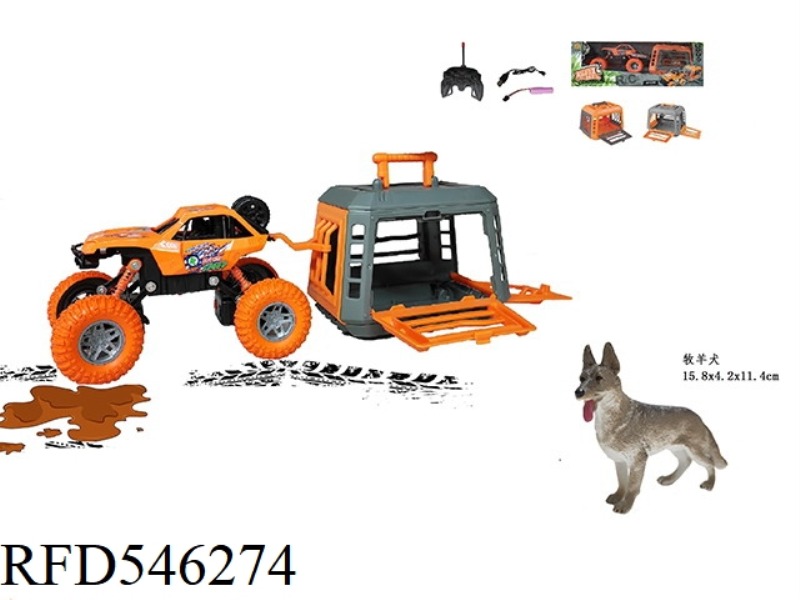 FOREST HUNTER 1:20 MEDIUM CLIMBING REMOTE CONTROL CAR, WITH COLLIE, CAGE BODY 2 COLOR MIX