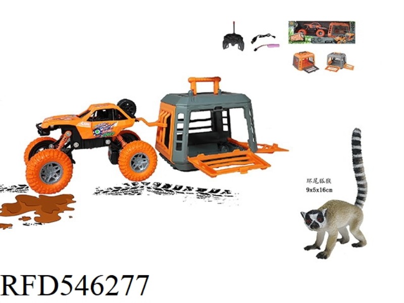 FOREST HUNTER 1:20 MEDIUM CLIMBING REMOTE CONTROL CAR, WITH RING-TAILED LEMUR, CAGE BODY 2 COLOR MIX
