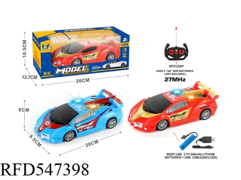 1:20 FOUR-PASS BAND 3D LIGHT POISON REMOTE CONTROL RACING CAR, RED AND BLUE 2 COLORS MIXED (INCLUDIN