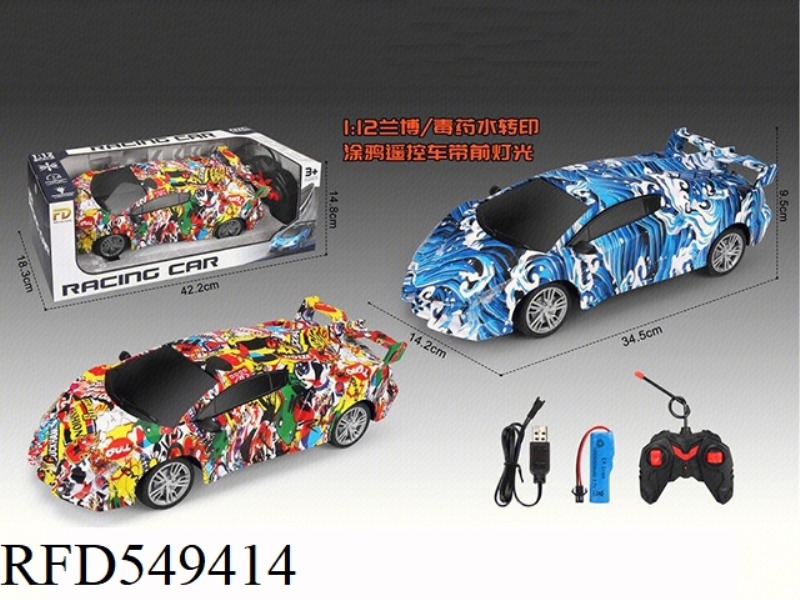 1:12 RAMBO POISON WATER TRANSFER CARTOON GRAFFITI/WAVE BLUE FOUR-WAY REMOTE CONTROL CAR 27MHZ PACKAG