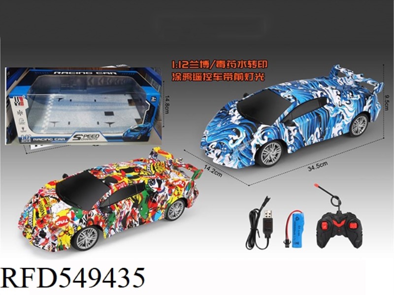 1:12 RAMBO POISON WATER TRANSFER CARTOON GRAFFITI/WAVE BLUE FOUR-WAY REMOTE CONTROL CAR 27MHZ WITHOU