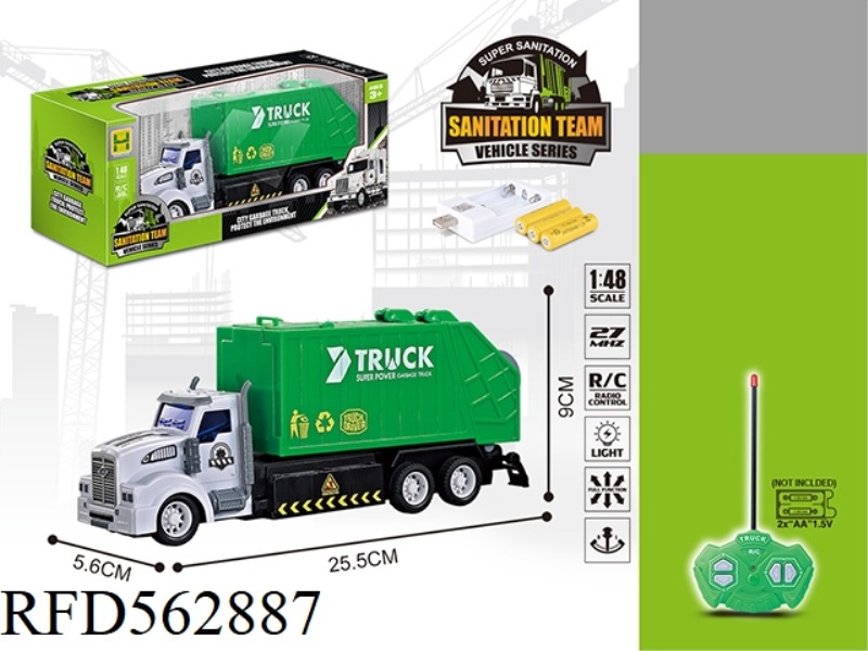 1:48 FOUR-WAY LIGHT REMOTE CONTROL AMERICAN GARBAGE SANITATION TRUCK