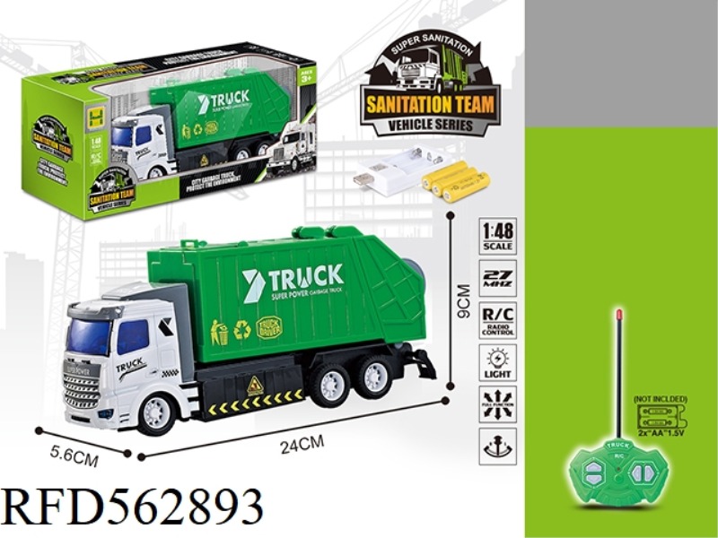 1:48 FOUR-WAY LIGHT REMOTE CONTROL EUROPEAN GARBAGE SANITATION TRUCK
