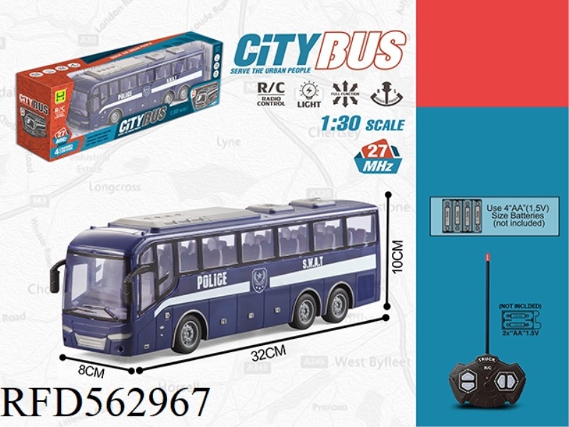 1:30 FOUR LIGHT SPECIAL POLICE BUS REMOTE CONTROL CAR