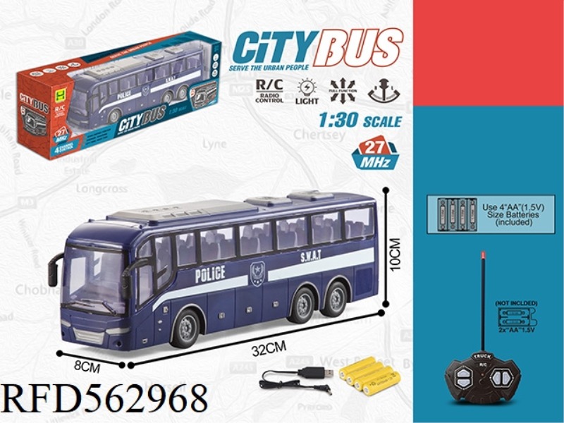1:30 FOUR LIGHT SPECIAL POLICE BUS REMOTE CONTROL CAR