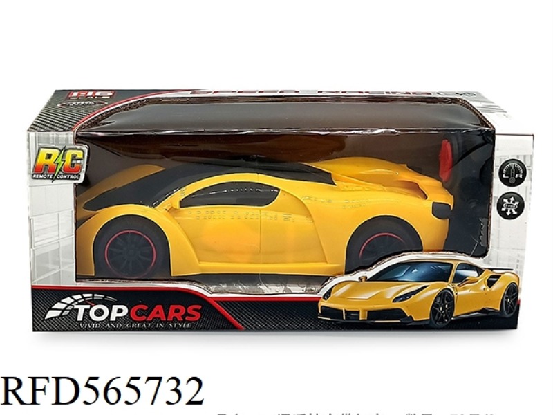 FOUR WAY REMOTE CONTROL VEHICLE WITH LIGHT, RED AND YELLOW, 2 COLORS, NO CHARGE FREQUENCY 27
