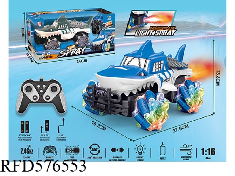 2.4G SHARK 9-PASS SPRAY MONSTER REMOTE CONTROL CAR 1:16 WHEELS WITH LIGHTS