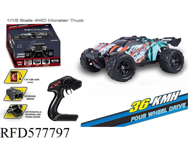 1:18 FOUR-WHEEL DRIVE FULL PROPORTION HIGH SPEED BIGFOOT (ANTI-ROLL FRAME) ORANGE