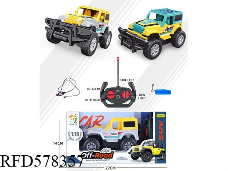 1:18 FOUR-WAY REMOTE CONTROL JEEP WILDERNESS RACER WITH LIGHTS 2 COLOR MIX