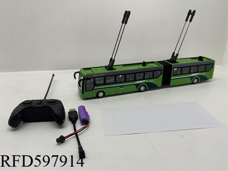 1:32 REMOTE CONTROL FOUR-WAY DOUBLE-SECTION BUS WITH LIGHTS (GREEN)