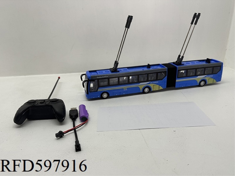 1:32 REMOTE CONTROL FOUR-WAY DOUBLE-SECTION BUS WITH LIGHTS (BLUE)