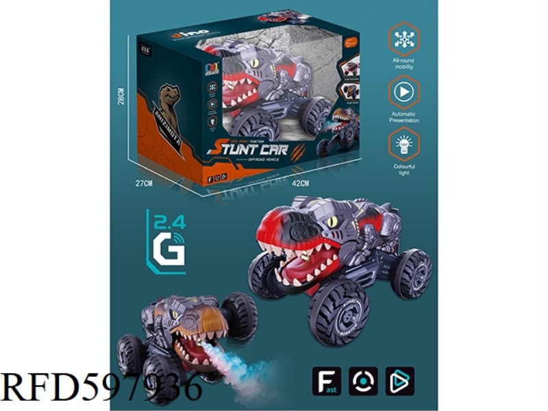 2.4G STUNT DINOSAUR 10-WAY REMOTE CONTROL CAR (SPRAY LIGHT) 2-COLOR MIXED TO PACK