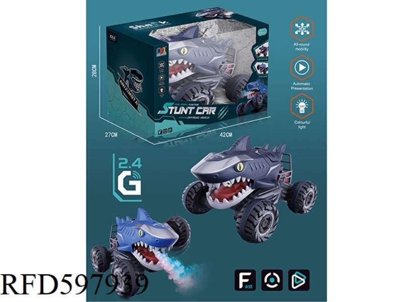 2.4G STUNT SHARK 10-WAY REMOTE CONTROL CAR (SPRAY LIGHT) 2-COLOR MIXED TO PACK