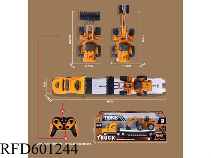 2.4G TRACTOR + ENGINEERING TRUCK, DUAL MODE 2-IN-1 REMOTE CONTROL CAR