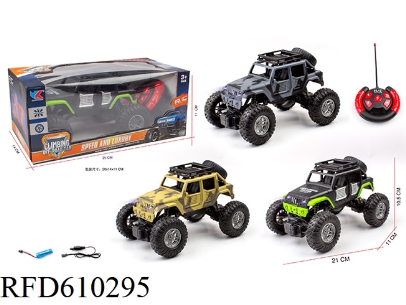 1:18 WRANGLER CROSS COUNTRY CLIMBING FOUR-BELT FRONT LIGHT REMOTE CONTROL CAR INCLUDES ELECTRICITY