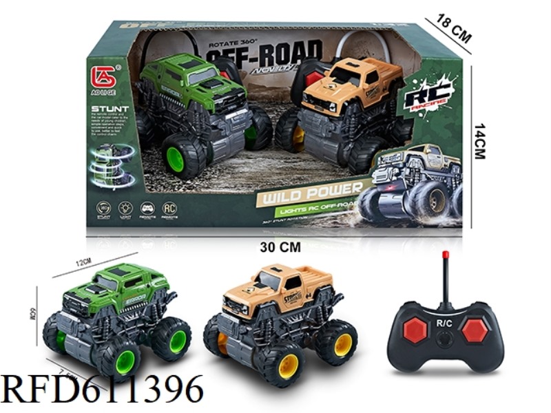 REMOTE CONTROL STUNT BIG FOOT MONSTER MILITARY PICKUP TRUCK (WITH LIGHTING) COMPETITIVE SET OF 2