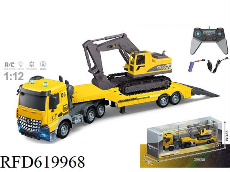 1:12 MULTI-FUNCTION 4-WAY REMOTE CONTROL TRUCK TOWING EXCAVATOR, INCLUDING ELECTRICITY