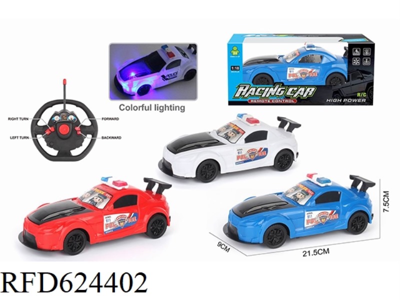 1:18 FOUR-WAY REMOTE CONTROL POLICE CAR WITH LIGHTS AND NO ELECTRIC STEERING WHEEL