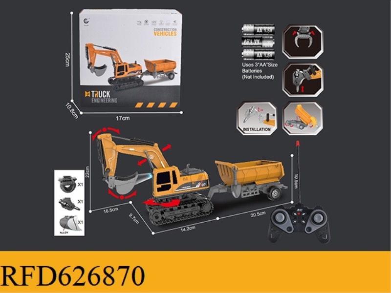 1:22 27MHZ6 REMOTE CONTROL 4 -IN -1 REPLACEABLE DEVICE TRACKED EXCAVATOR PLASTIC DIGGING+ALLOY DIGGI
