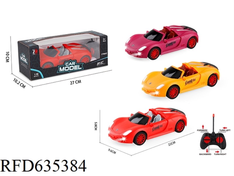 1:18 FOUR-WAY CONVERTIBLE PORSCHE RACING CAR WITH HEADLIGHTS REMOTE CONTROL