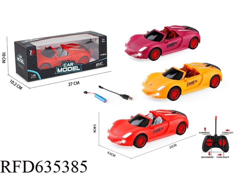 1:18 FOUR-WAY CONVERTIBLE PORSCHE RACING CAR WITH HEADLIGHTS REMOTE CONTROL