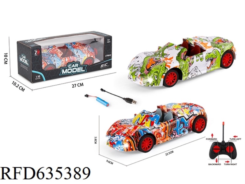 1:18 FOUR-WAY CONVERTIBLE PORSCHE GRAFFITI REMOTE CONTROL CAR WITH HEADLIGHTS