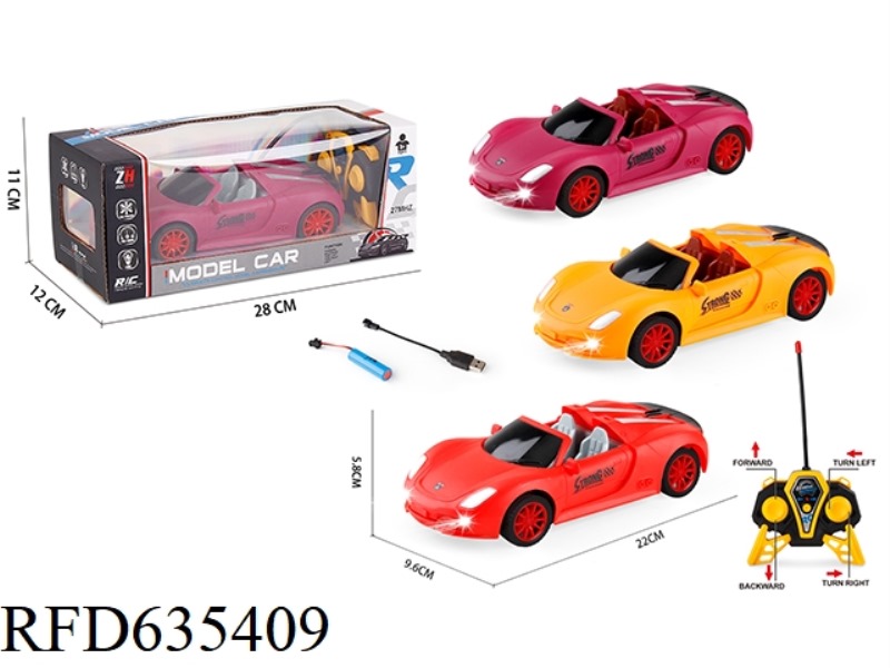 1:18 FOUR-WAY CONVERTIBLE PORSCHE RACING CAR WITH HEADLIGHTS REMOTE CONTROL