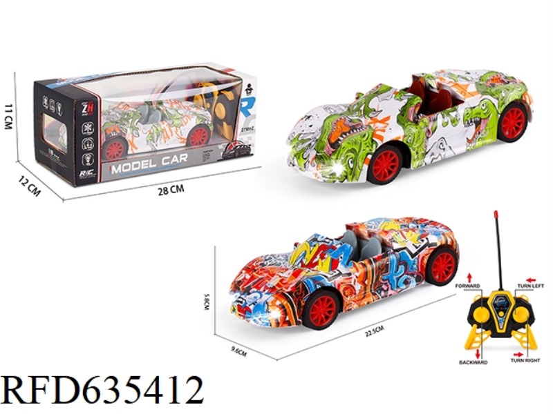 1:18 FOUR-WAY CONVERTIBLE PORSCHE GRAFFITI REMOTE CONTROL CAR WITH HEADLIGHTS