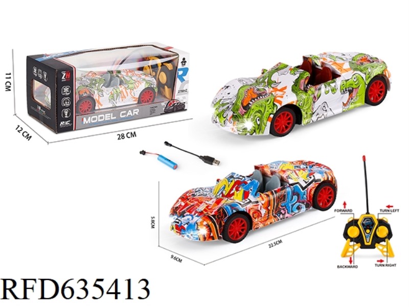 1:18 FOUR-WAY CONVERTIBLE PORSCHE GRAFFITI REMOTE CONTROL CAR WITH HEADLIGHTS