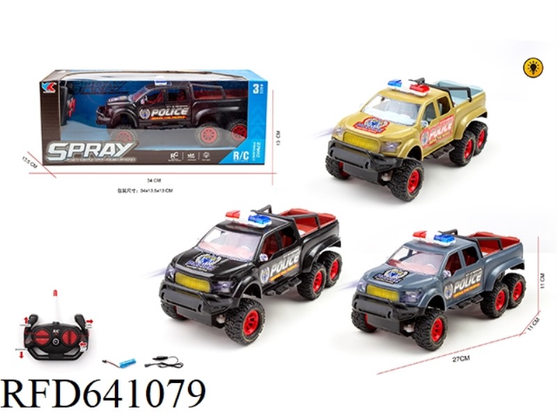 1: 16 SIX-WHEEL FORD PICKUP TRUCK FOUR-WAY REMOTE-CONTROLLED POLICE CAR WITH LIGHT.