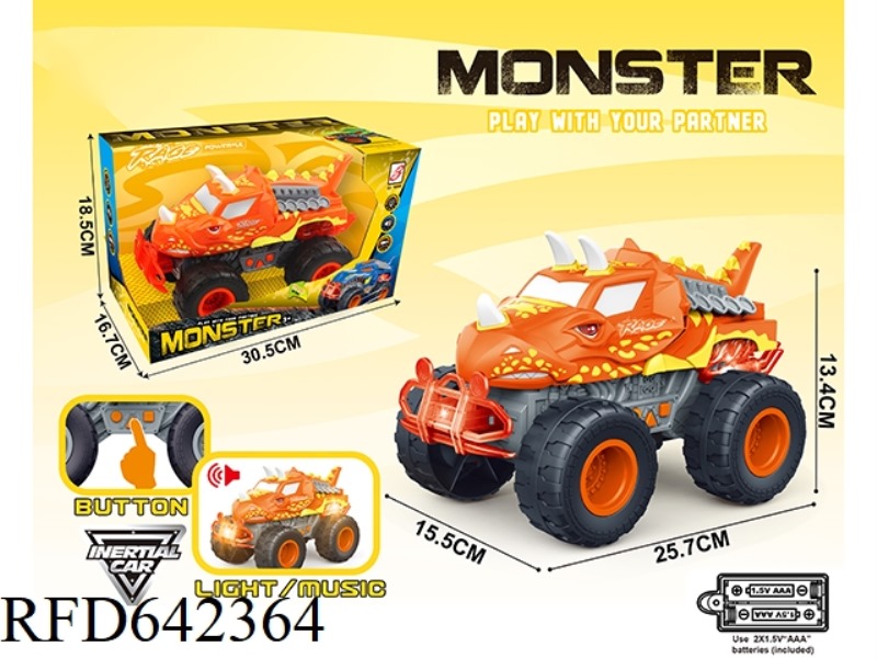 SOUND AND LIGHT MUSIC TRICERATOPS INERTIA CAR (THREE KEYS) DISPLAY BOX